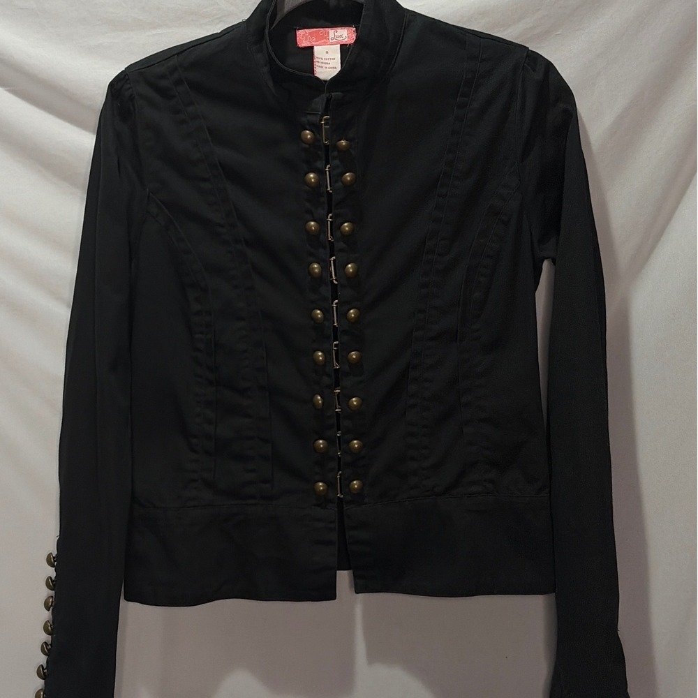 Lux Womens Black Military Jacket Hook Eye Brass Button Gothic Steampunk Small